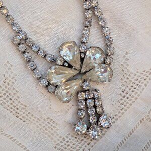 Vintage 1940's Art Deco Style Floral Rhinestone Necklace